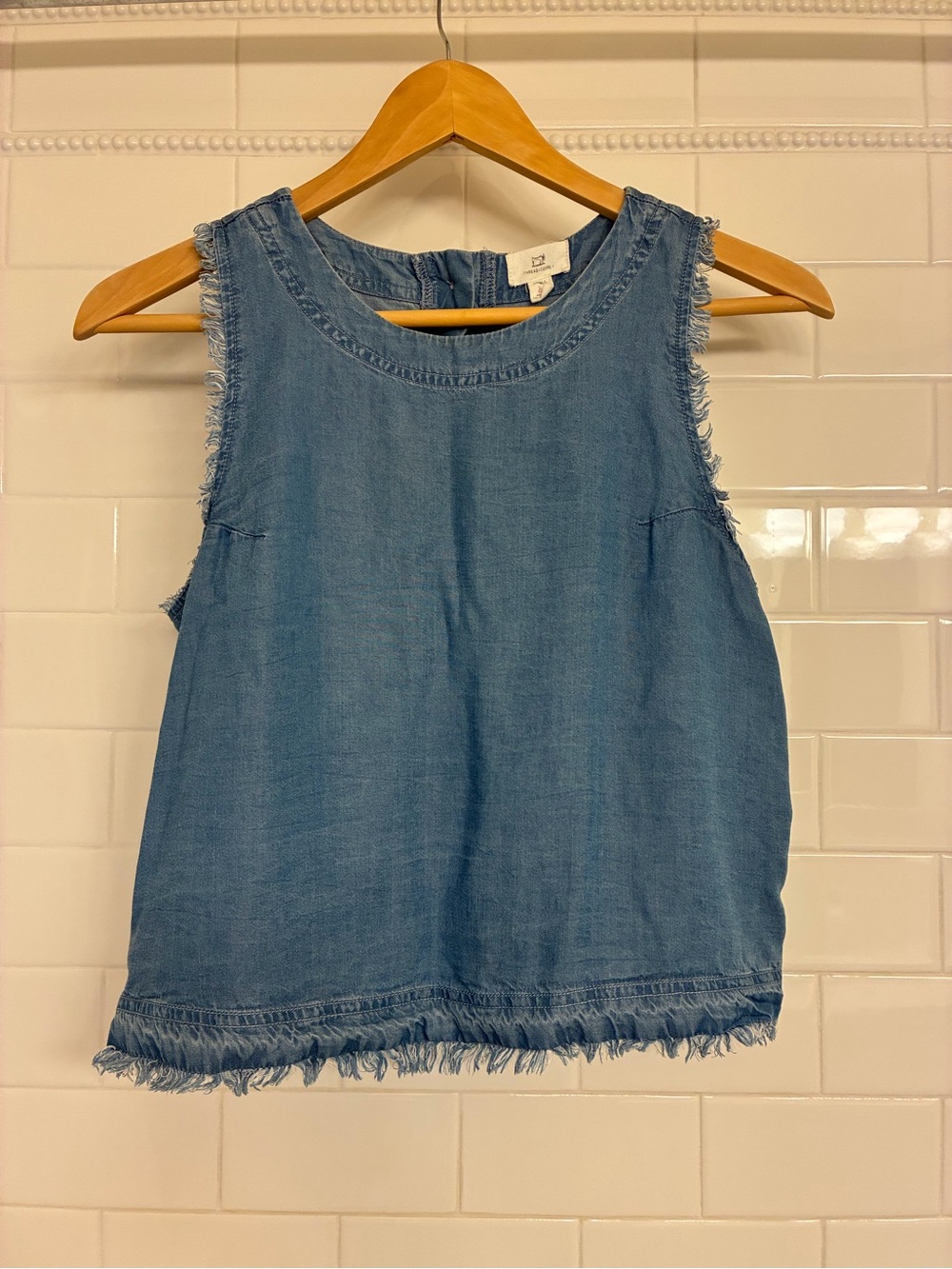 Blue Frayed Chambray Sleeveless Top - back buttons